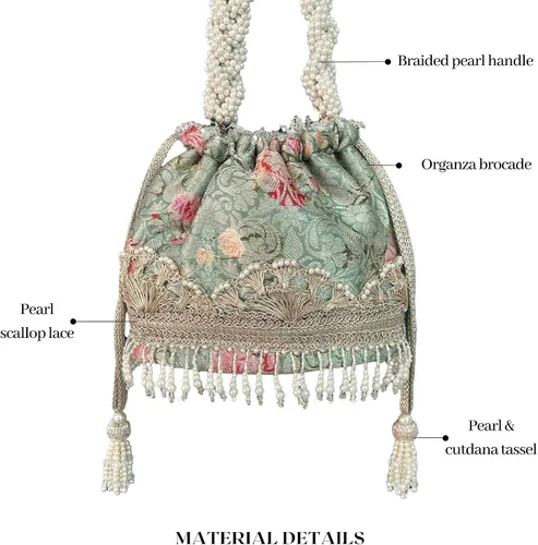 Vista 8 de Elora Capsule Bridal Clutch - Gris Azul, bolso de mano floral, bolso para fiesta de noche, bolsas festivas Diwali, Gris azulado