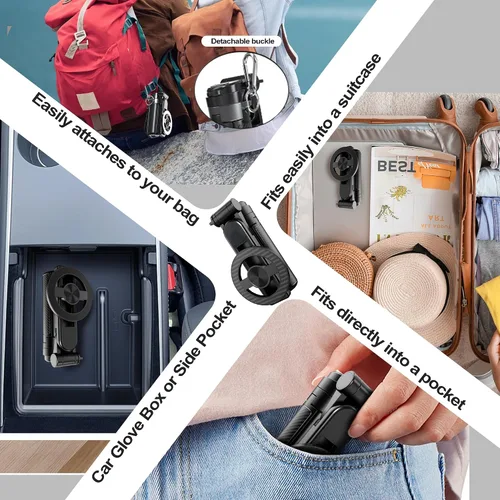 Vista 8 de Palo selfie magnético multifuncional 4 en 1 con rotación de 360°, mini trípode portátil extensible para teléfono con control remoto y anillo