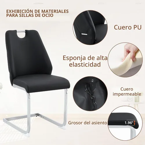 Vista 7 de Juego de mesa de comedor moderno para 4, juego de sillas de mesa de cocina de mármol sintético, mesa rectangular de MDF de 63 pulgadas, sillas Negro