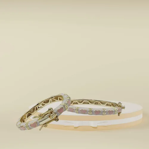 Vista 2 de Ivy and Max Brazalete de corazón rosa esmaltado blanco con acabado dorado para niñas, Esmalte, N A