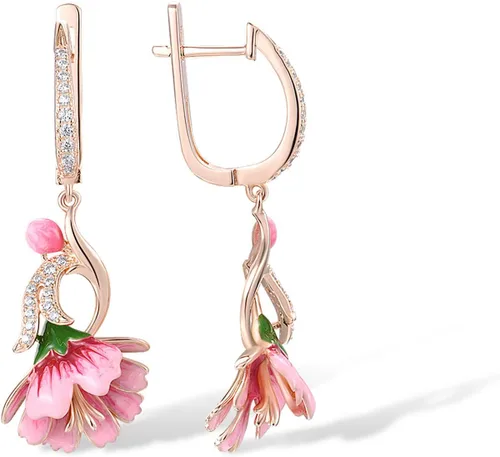 Vista 2 de Santuzza - Aretes con gema, esmaltados, de flor, de plata de ley 925