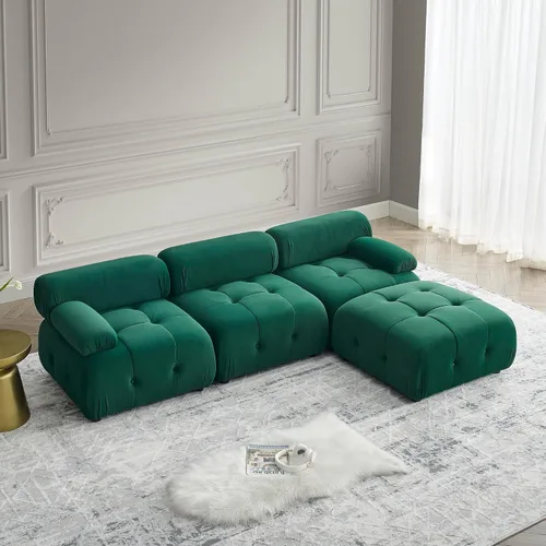 Vista 3 de DEINPPA Sofá modular modular de 93 pulgadas, sofá de terciopelo minimalista en forma de L, sofá convertible, muebles de sala de estar para sala