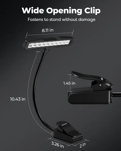 Vista 6 de Kootek Luz portátil de clip para atril, lámpara orquesta con 10 luces LED, cuello ajustable, luz de lectura recargable, luces USB para leer