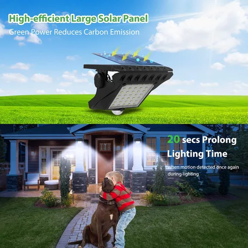 Vista 4 de Tryme 45LEDs Luces solares para exteriores con sensor de movimiento, luces de clip con sensor de movimiento, 3 modos, 3 formas de montaje, luz