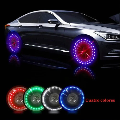Vista 4 de Luces para neumáticos de rueda de automóvil, 4 piezas LED solares para boquilla de rueda de automóvil, luz de tapa de válvula de aire con sensores