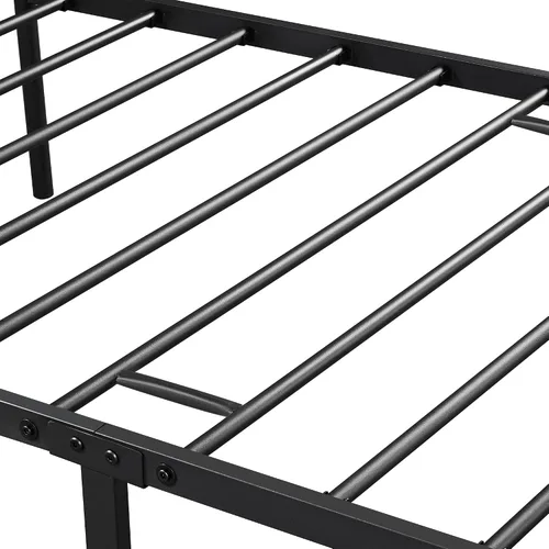 Vista 4 de Topeakmart Base de cama de metal negro con cabecero, base de colchón, cama de plataforma, base de cama con listones, tamaño individual XL