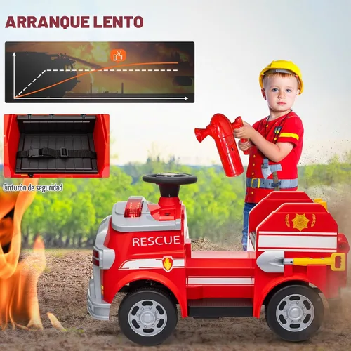 Vista 5 de Qaba - Camión de bomberos de 12 V, coche eléctrico a batería para niños, rojo