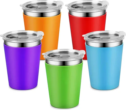 Vista 10 de Yummy Sam Vasos de acero inoxidable de 12 onzas para niños, vasos para bebidas frías y calientes, vasos irrompibles para niños y adultos, escuela