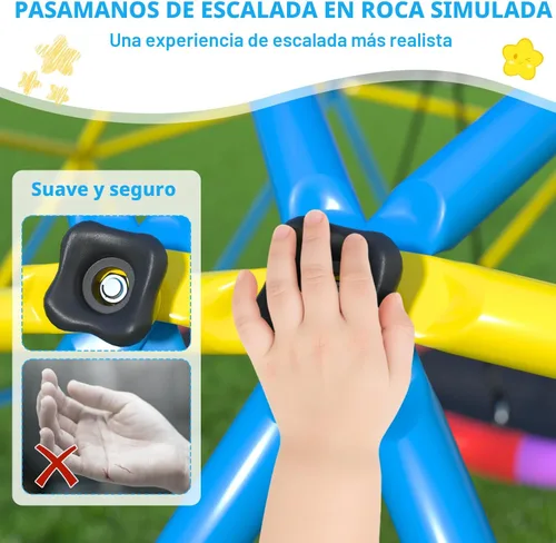 Vista 6 de Cúpula de escalada de 10 pies con columpio de arcoíris, gimnasio de jungla de metal antióxido para exteriores e interiores, equipo de juego