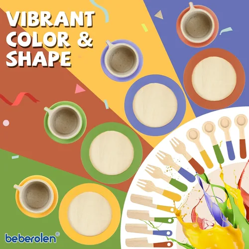 Vista 5 de Platos y platos de madera para niños, accesorios de cocina para niños pequeños de 1 a 3 años, juguetes de cocina, tazas de té para niños, regalo