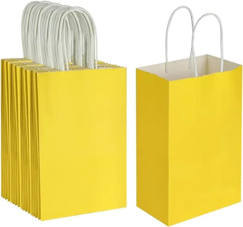Vista 3 de Oikss Cada paquete de 50 bolsas pequeñas de papel kraft azul y amarillo con asas a granel