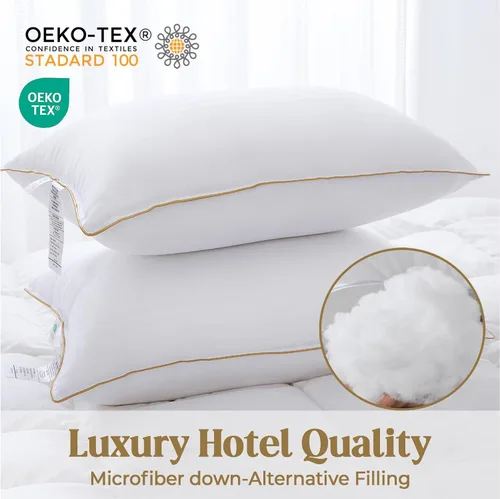 Vista 4 de Bafode Almohada de cama, almohadas de la colección de hotel para dormir, almohadas tamaño Queen, juego de 2, almohada alternativa de plumón suave