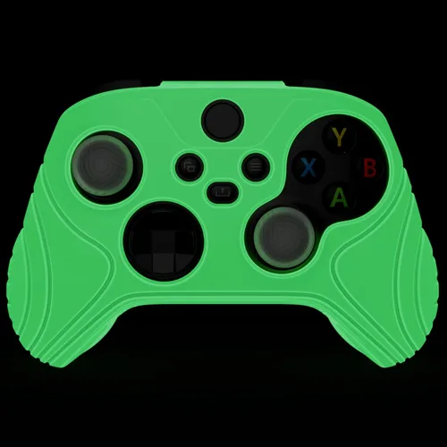 Vista 5 de eXtremeRate PlayVital Glow in Dark Green Samurai Edition Anti-slip Controller Grip Silicone Skin for Xbox Core Controller, Ergonomic Protective Case