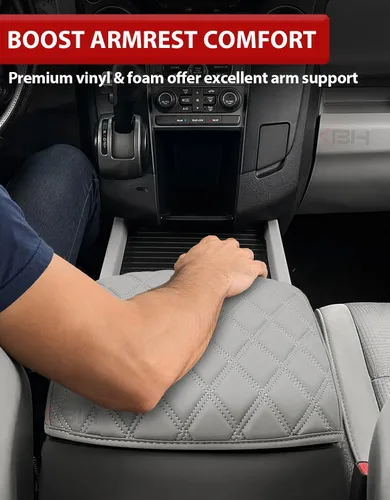 Vista 4 de KBH Funda para reposabrazos de consola central para Honda Pilot 2009-2015, accesorios interiores de cuero de vinilo, protector de cojín con bolsillo