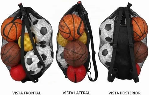 Vista 6 de Large Mesh Ball Bag for Basketball Soccer Storage Heavy Duty, Holds 6-8 Basketballs, Side Handle, Drawstring Closure