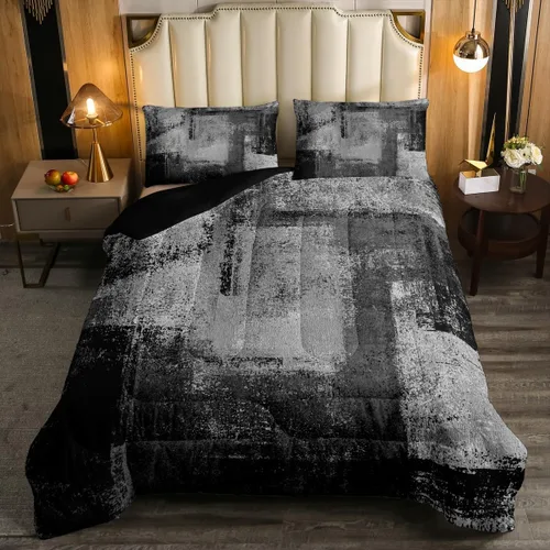 Vista 40 de Erosebridal - Juego de ropa de cama con edredón a cuadros de retazos tamaño individual, aguada geométrica en cuadrícula, conjunto retro grunge