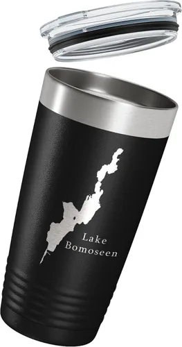 Vista 3 de Lake Bomoseen Map Tumbler Travel Mug Insulated Laser Engraved Coffee Cup Vermont 20 oz Black