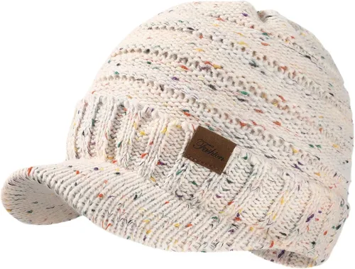 Vista 17 de Sombreros de invierno para mujeres - Gorro de punto cálido y con estilo, grueso, con visera, lindos sombreros de invierno suaves y elásticos