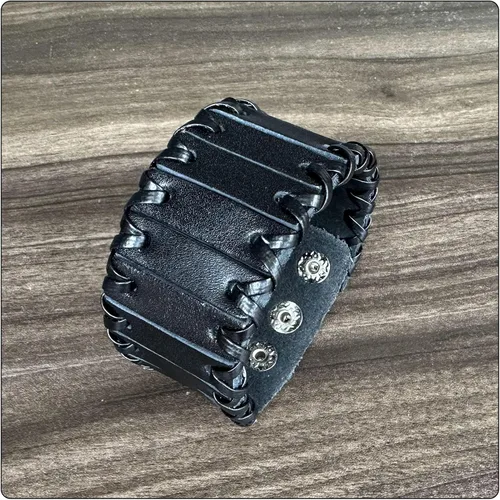 Vista 7 de Pulsera trenzada Punk Rock de cuero ancho