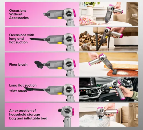 Vista 7 de Aspiradora de mano inalámbrica – 17500 PA fuerte succión recargable, 3 velocidades, ajustable, portátil, mini eliminador de polvo para pelo