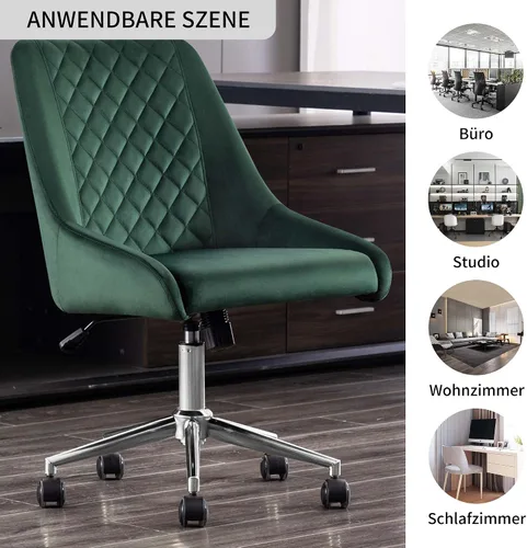 Vista 8 de Duhome - Silla de oficina en casa de terciopelo con ruedas, silla giratoria con respaldo, silla tapizada ajustable para computadora sin brazos