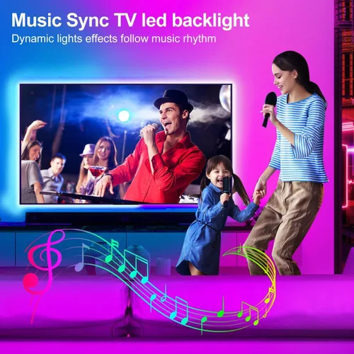 Vista 2 de REEMEER Luces LED para TV, luz LED de 16.4 pies para televisores de 45 a 75 pulgadas, luces RGB retroiluminadas detrás de sincronización de música