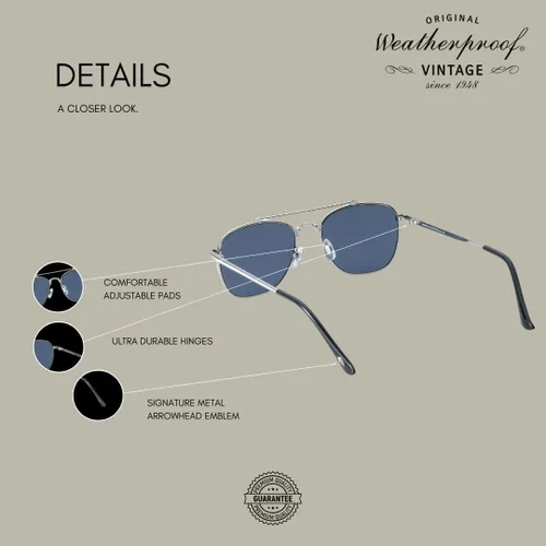 Vista 5 de Weatherproof Vintage Gafas de sol de diseñador para hombre protección UV400 marco de aviador cuadrado de metal duradero