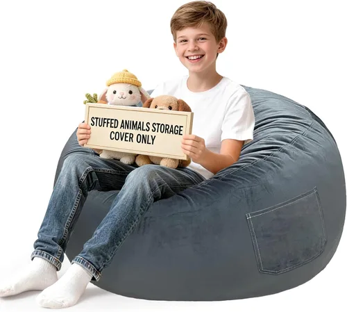 Vista 54 de Lukeight - Puf de almacenamiento de animales de peluche para niños, funda para puf de dinosaurio con cremallera para organizar la habitación