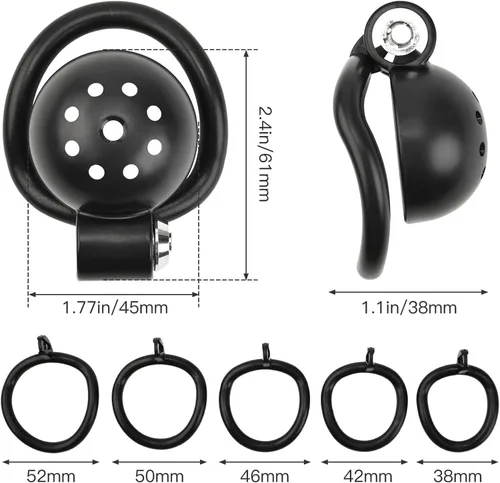 Vista 2 de Jaula de castidad masculina con cierre a presión con 5 anillos y dilatador uretral de metal, jaula plana de castidad, catéter uretral, dispositivos