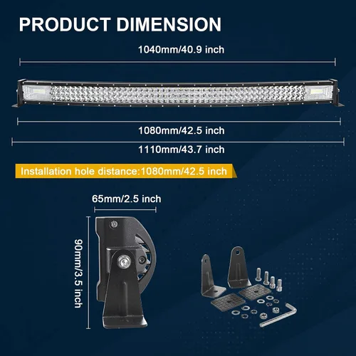 Vista 2 de Willpower - Barra de luz LED curvada de 42 pulgadas 540 W de triple fila para Jeep Truck Car ATV SUV 4X4 4WD Camión conducción lámpara