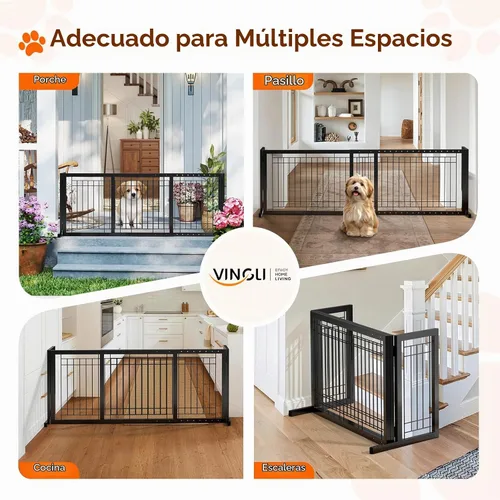 Vista 7 de Bonnlo - Puerta independiente para perros, de 39 a 68 pulgadas de ancho, para chimenea, escaleras, puertas, valla de metal ajustable para mascotas