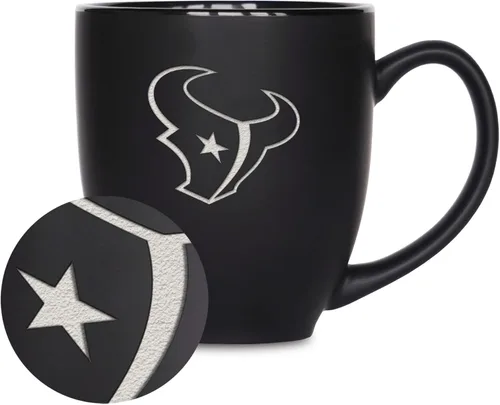 Vista 8 de Rico Industries Taza Bistro Mate Negra de Fútbol Americano NFL de 15 onzas - Para Bebidas Calientes o Frías - Logotipo del Equipo Grabado para una