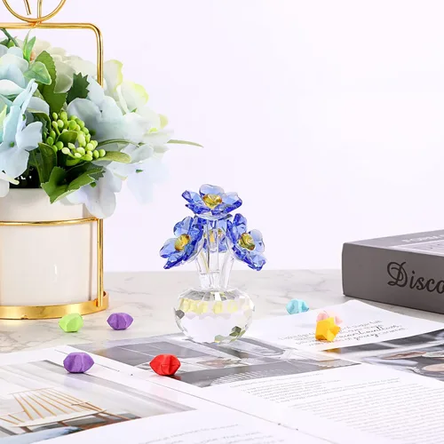 Vista 7 de OwnMy Figuras de cristal azul Forget Me Not Flowers Collectibles Sparkle Crystal Forget-Me-Not Decoración de flores, pequeñas flores de vidrio