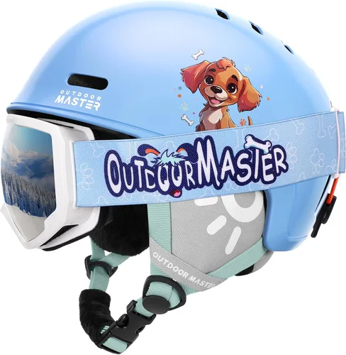 Vista 13 de OutdoorMaster - Juego de casco y gafas de esquí para niños, casco de snowboard, carcasa de PC duradera y espuma EPS, casco de nieve con 12 Blanco