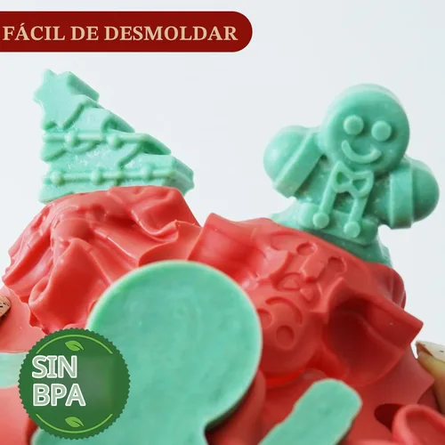 Vista 3 de HKNMTT Moldes de silicona para chocolate de Navidad, 2 piezas de moldes para hornear caramelos, molde en forma de árbol de Navidad 3D, bastón