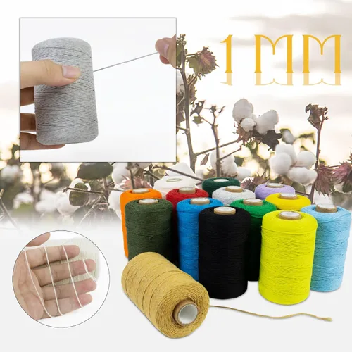 Vista 3 de Cuerda de macramé de algodón natural de 0.039 in x 426 yardas, cuerda de colores para manualidades, fabricación de joyas, colgar en la pared Verde