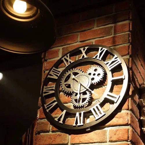 Vista 2 de Wall Clock Industrial Wind Retro Personality Living Room Wall Clock Watch Gears Creative Restaurant Murals Decorative Wall Hanging Bar 50 * 50cm
