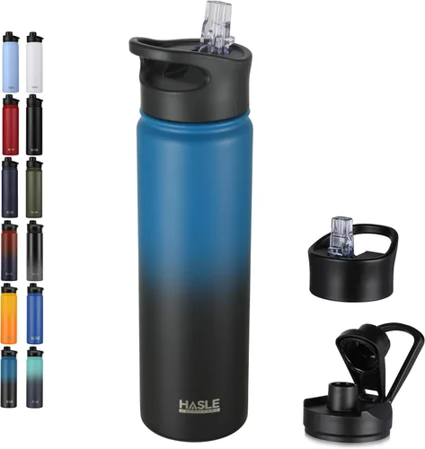 Vista 59 de HASLE OUTFITTERS Botella de agua aislada de 22 onzas, botella de agua de acero inoxidable de doble pared de boca ancha con tapa de popote y tapa