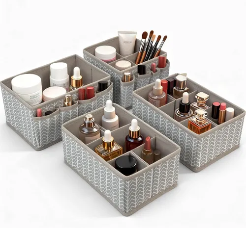 Vista 13 de Contenedores de almacenamiento de cosméticos, organizador de maquillaje, caja de almacenamiento multifunción ajustable, divisor de cajón