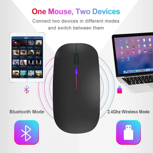 Vista 2 de Mouse inalámbrico para computadora portátil, mouse Bluetooth para Apple MacBook,Ratones USB BT 5.0+ 2.4GHz de modo dual