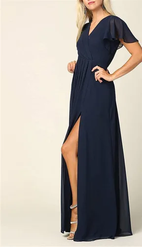 Vista 4 de Women's V Neck Bridesmaid Dresses with Short Sleeve Chiffon Formal Evening Party Gowns Plus