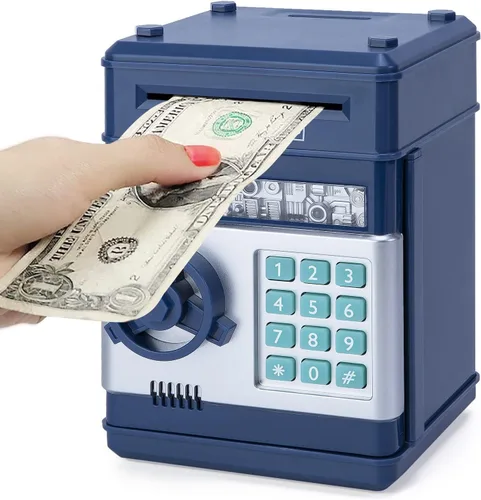 Vista 18 de Refasy Alcancía para dinero en efectivo, cajero automático, banco electrónico de monedas para niños de 3 a 12 años, caja de ahorro de dinero, mini