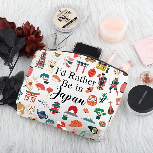 Vista 4 de PWHAOO Japón Travel Travel Gift I'd Rather Be in Japan Makeup Bag Japón Viaje Vacaciones Cosméticos Bolsa Japón Souvenir Gift, Más bien estar