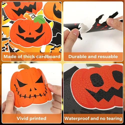 Vista 4 de Juego de tablón de anuncios grande de Feliz Halloween, decoración de aula, murciélago, calabaza, árbol, recortes de papel, cementerio de Halloween