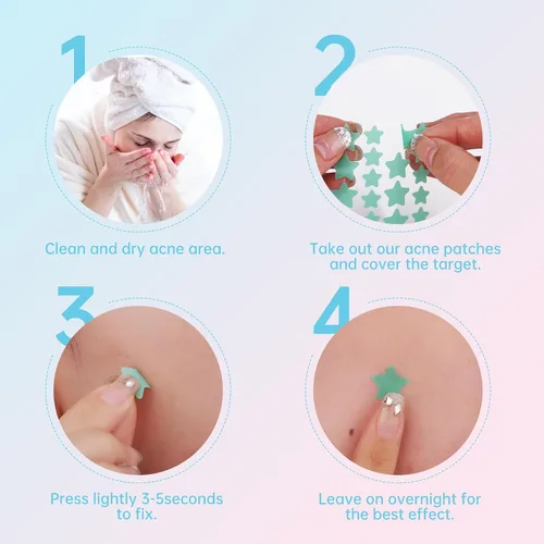 Vista 7 de Parche para espinillas para acné, hidrocoloide absorbente, lindas cubiertas de estrellas para espinillas de estrellas para rostro, parches