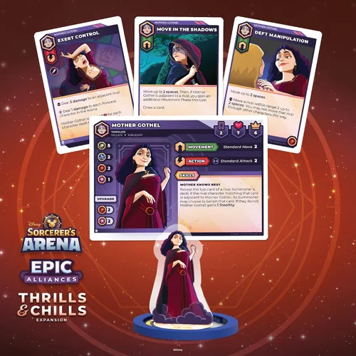 Vista 6 de Disney Sorcerer's Arena Epic Alliances Thrills and Chills Expansión Con Jack Skellington, El Rey Cuerno y Madre Gothel Juego de mesa familiar