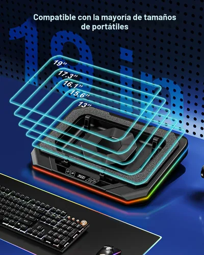 Vista 7 de MOUNT PRO Almohadilla de refrigeración para laptop para juegos, soporte enfriador RGB para laptop con potente turbofán (3500 RPM), almohadilla