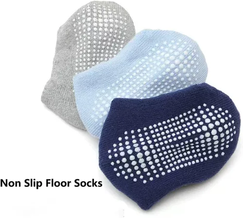 Vista 6 de XuoAz Calcetines de bebé con agarres para niños y niñas, calcetines antideslizantes con agarres, 6 pares