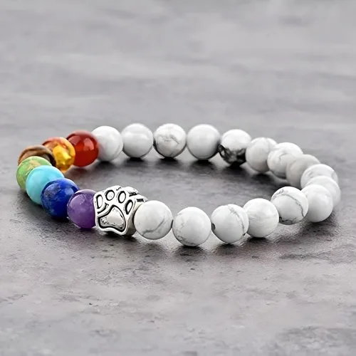 Vista 2 de 7 Chakra Natural Stone Paw Print Bracelet - Elastic Bracelets for Women, Pet Bracelet with Lava Rock Mala Beads - Dog Puppy Cat Animal