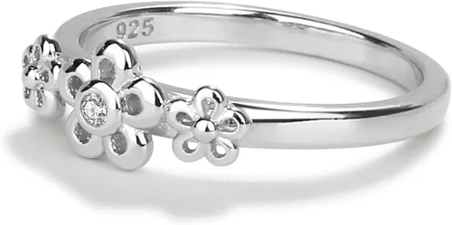 Vista 2 de Precious Pieces Anillo de bebé de plata de ley con margaritas y piedra natal de imitación de abril
